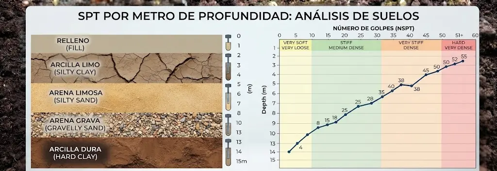 S.P.T. por metro de profundidad o por punto